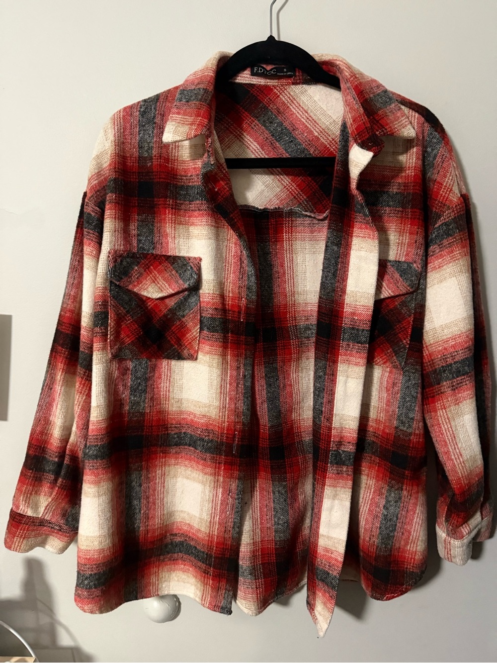 F.DTCC Women's Red Plaid Shacket